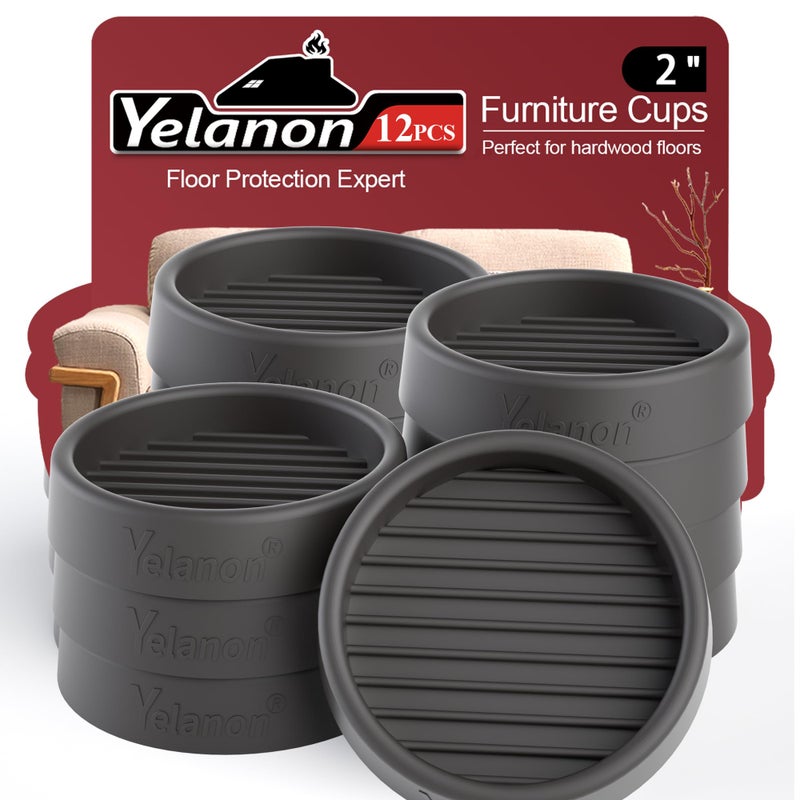 Yelanon Non Slip Furniture Pads,12 Pcs 2"" Furniture Coasters - Anti-Skid Grippers,Rubber Furniture feet, Anti-Slide Floor Protectors - Bed stoppers to Prevent Sliding(Black) - Image 1